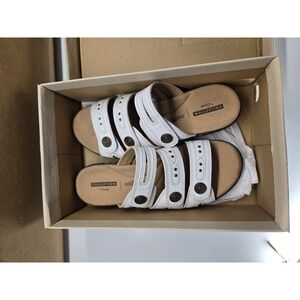 Clarks Collections White Three Strap Leisa Lakia Slide Sandals 20701 Size 7